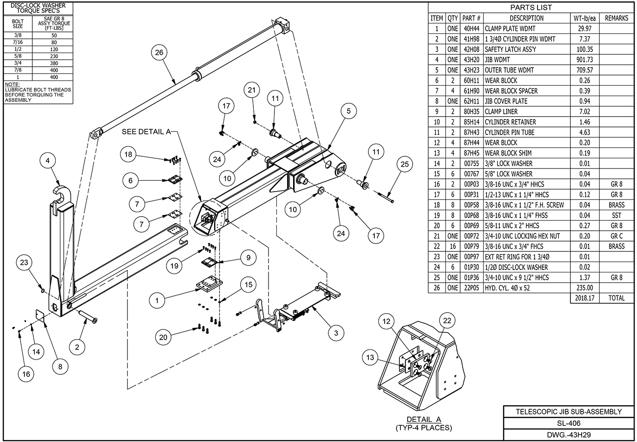 Sl-406 Telescopic Jib Sub-Assembly Diagram
