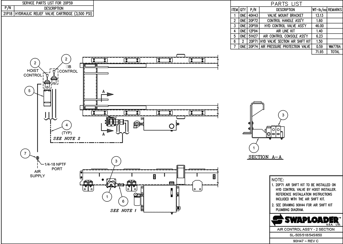 SL-518/650 Air Control Assembly (2 Section) Diagram
