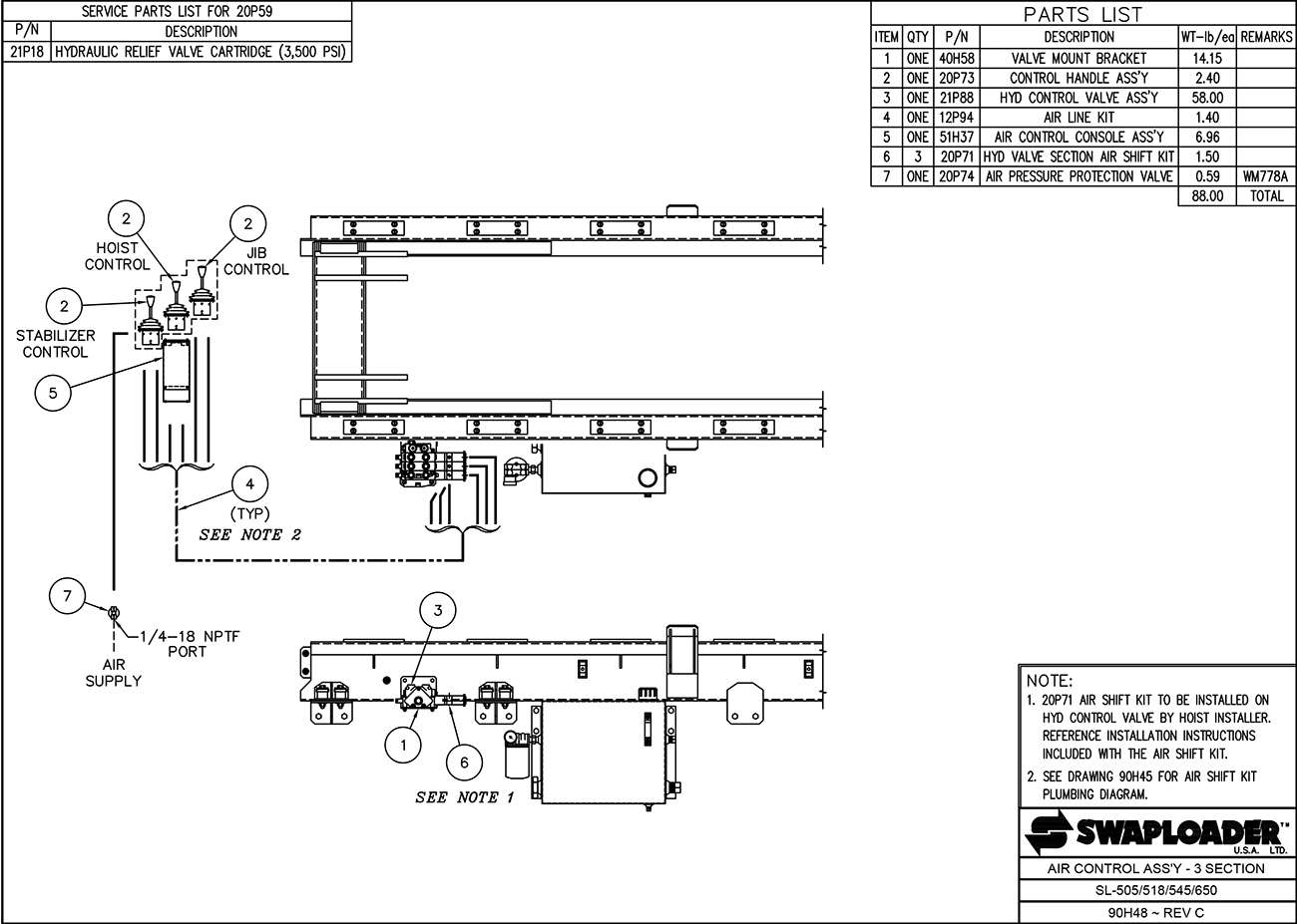 SL-518/650 Air Control Assembly (3 Cylinder) Diagram