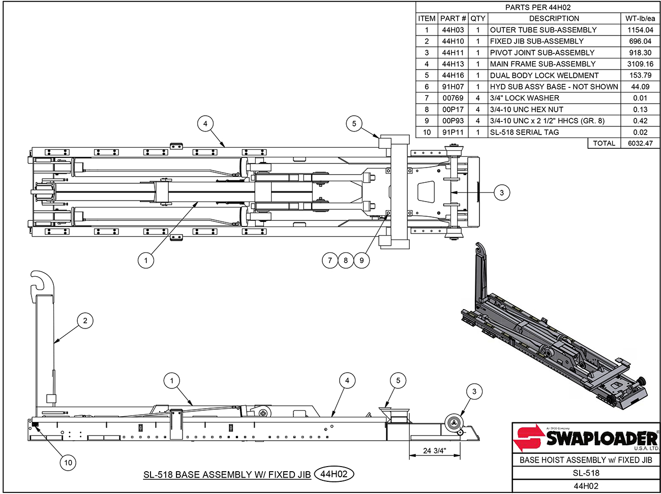 SL-518 Base Hoist Assembly (With Fixed Jib) Diagram