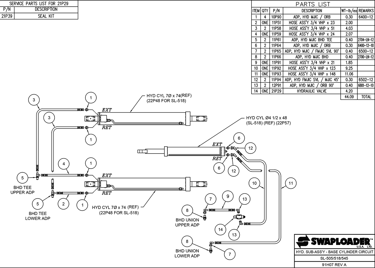 SL-518 Hydraulic Sub-Assembly Base Cylinder Circuit Diagram
