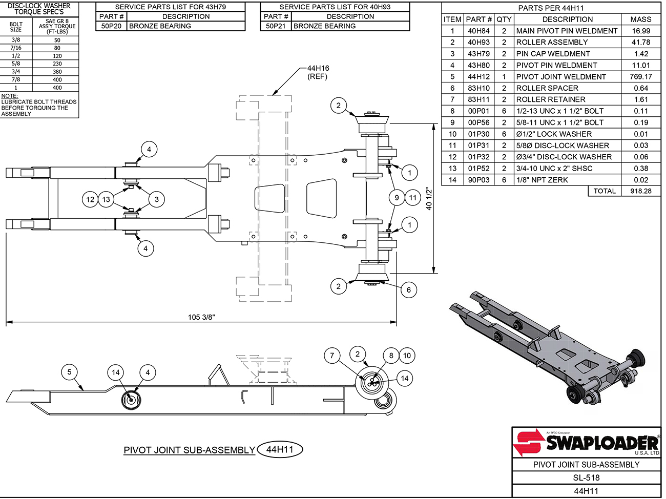 SL-518 Pivot Joint Sub-Assembly Diagram