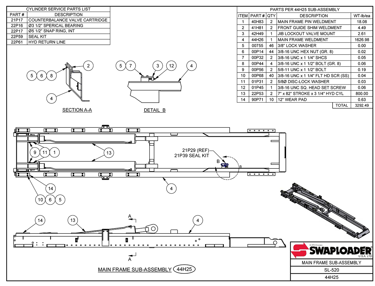 SL-520 Mainframe Sub-Assembly Diagram