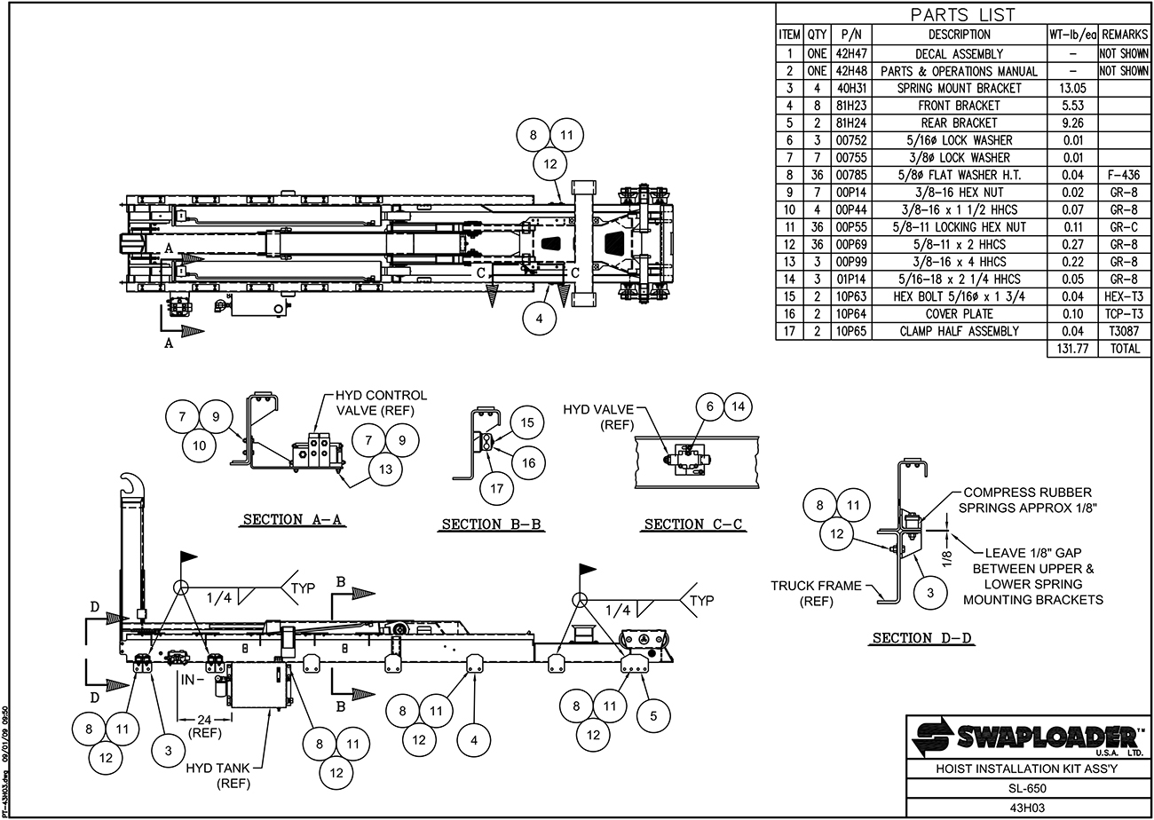SL-650 Hoist Installation Kit Assembly Diagram