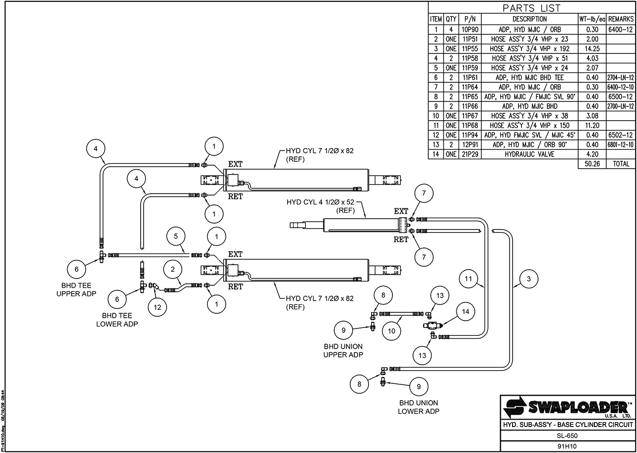 SL-650 Hydraulic Sub-Assembly Base Cylinder Circuit Diagram