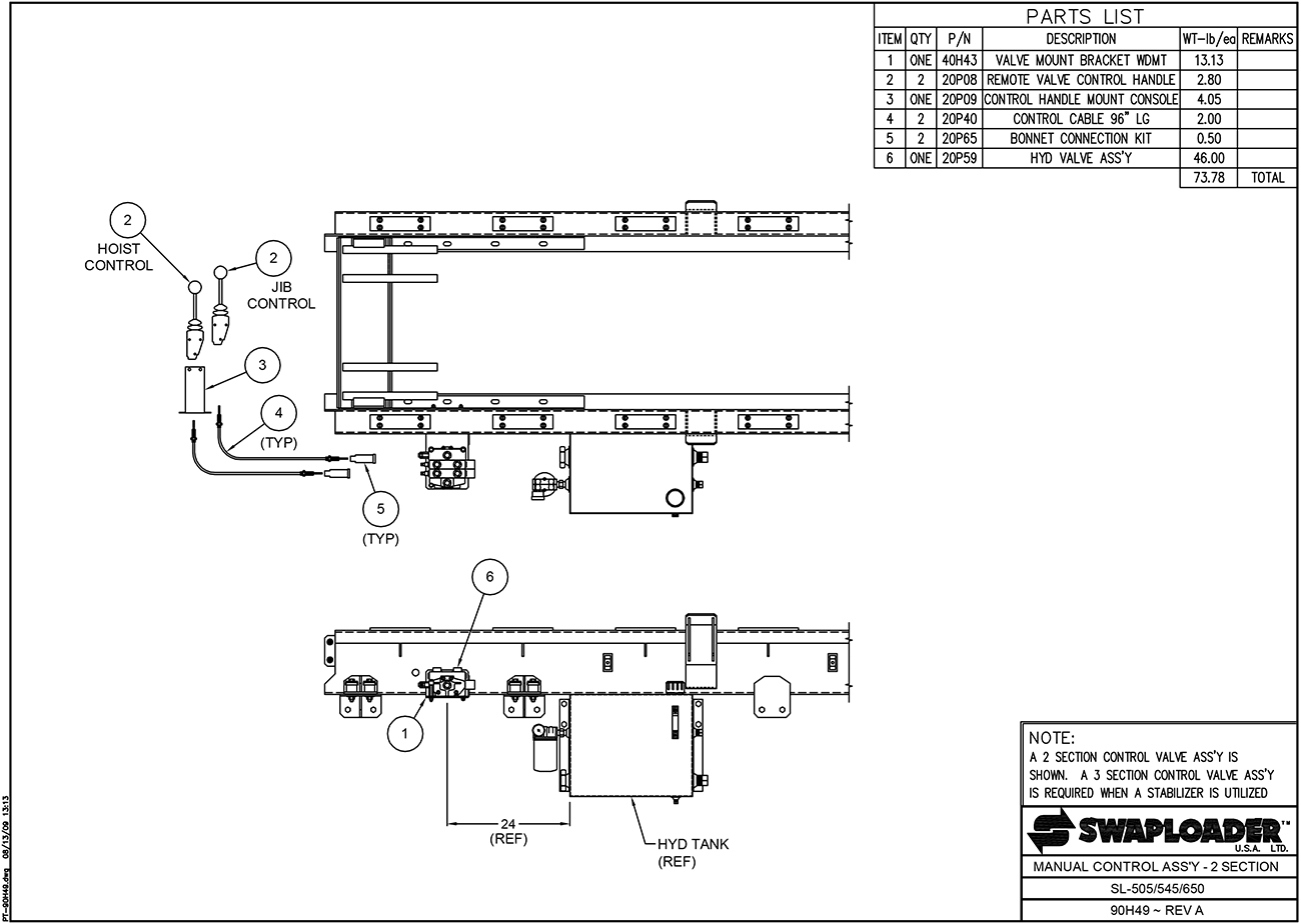 SL-518/650 Manual Control Assembly (2 Section) Diagram