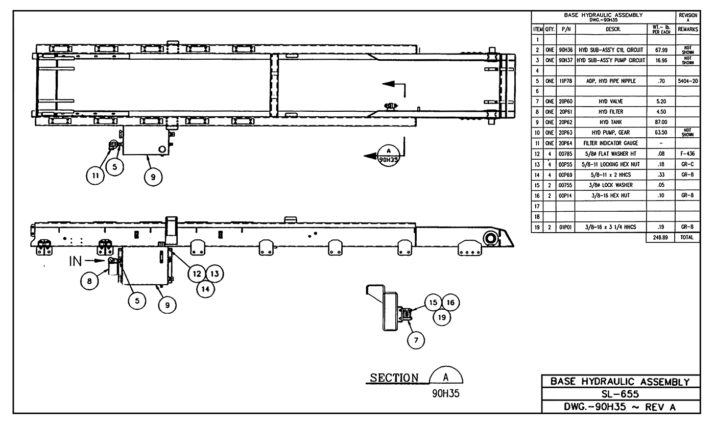 SL-655 Base Hydraulic Assembly Diagram