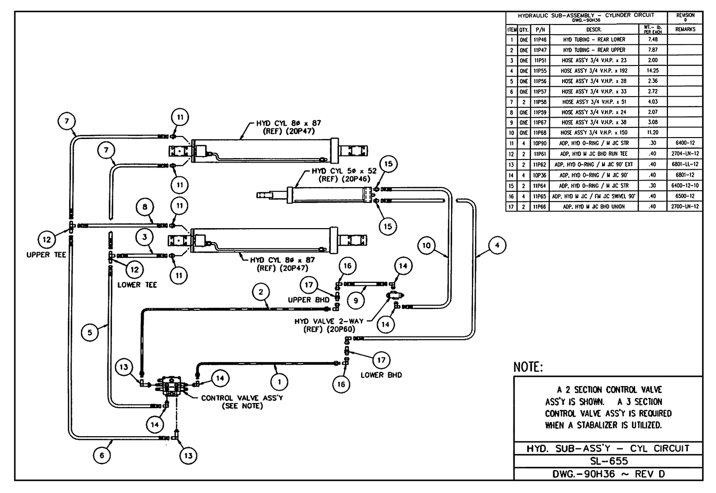 SL-655 Hydraulic Sub-Assembly (Cylinder Circuit) Diagram