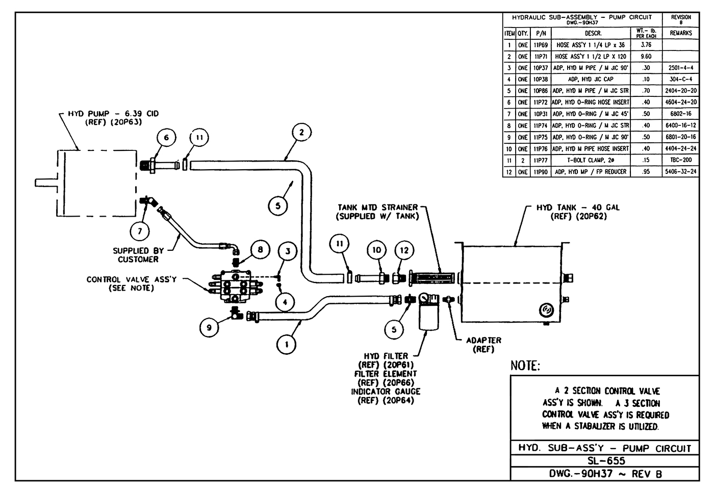 SL-655 Hydraulic Sub-Assembly (Pump Circuit) Diagram