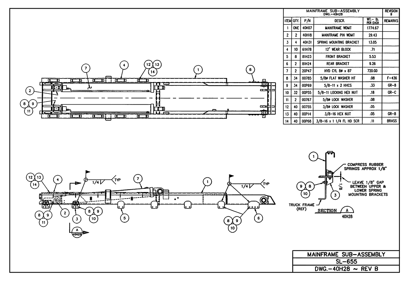 SL-655 Mainframe Sub-Assembly Diagram