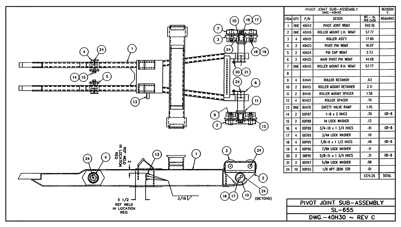 SL-655 Pivot Joint Sub-Assembly Diagram