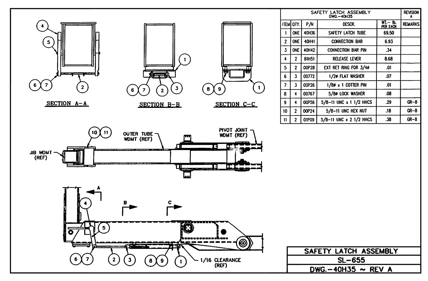 SL-655 Safety Latch Assembly Diagram