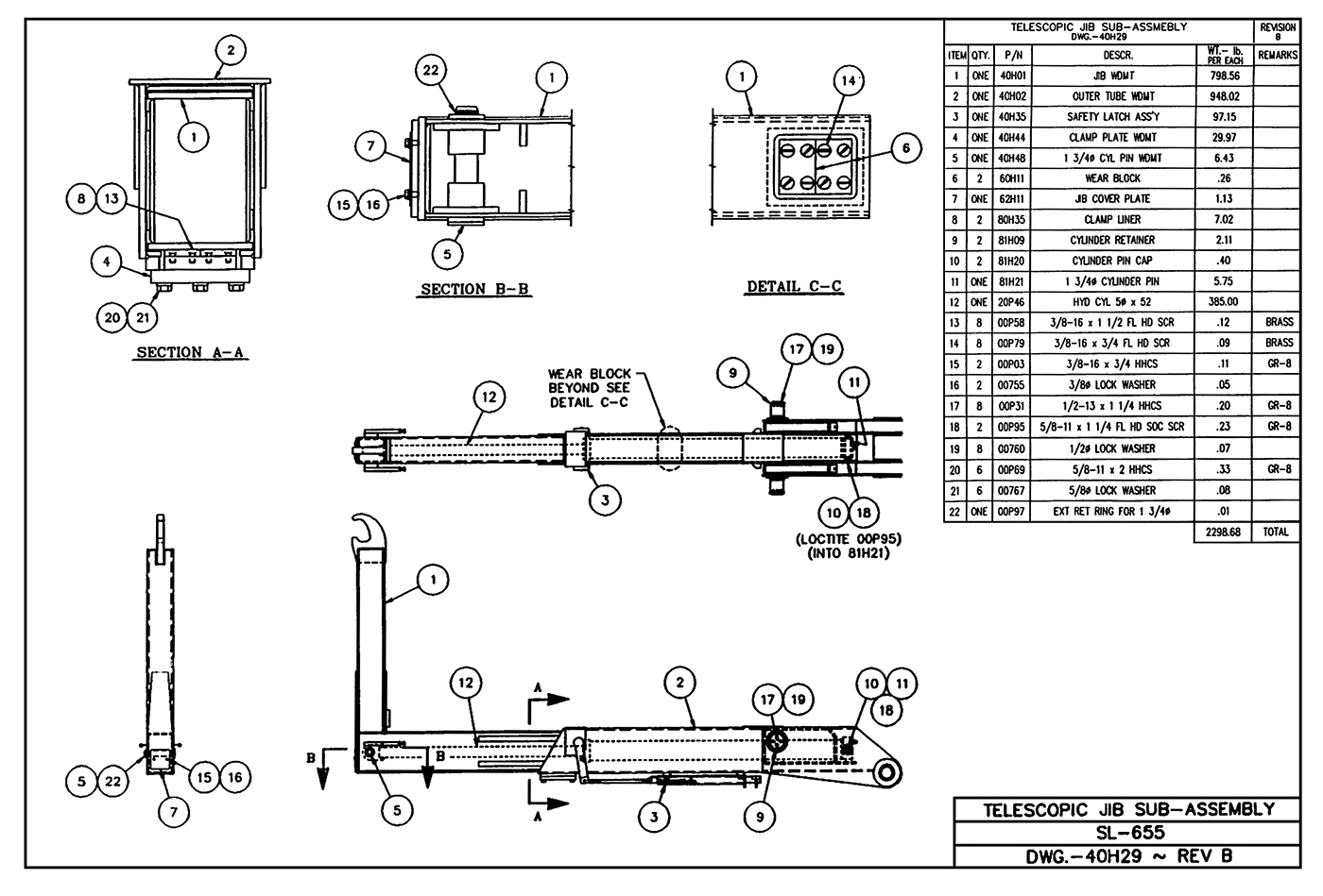 SL-655 Telescopic Jib Sub-Assembly Diagram