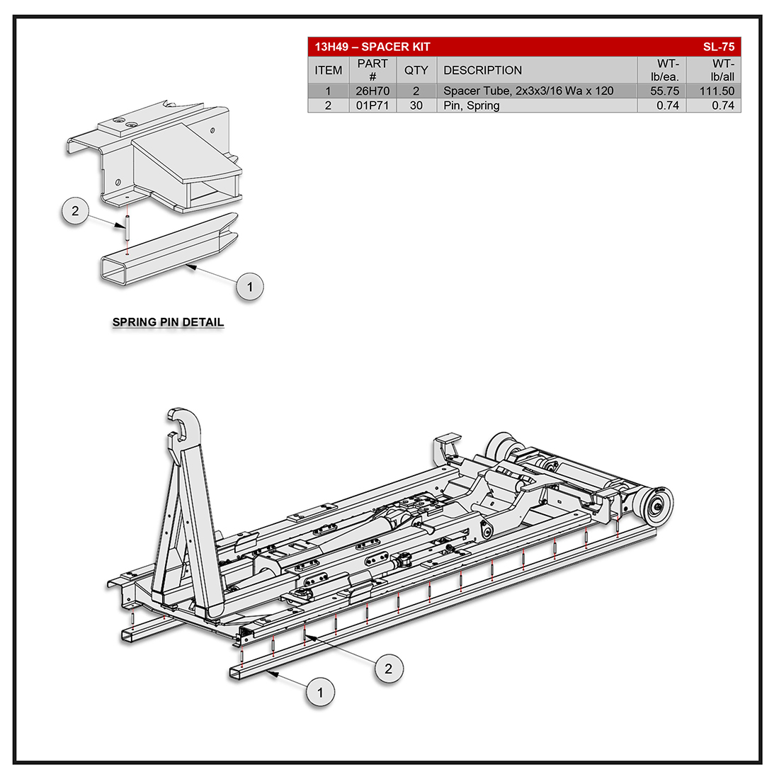 Swaploader SL-75 Spacer Kit Diagram
