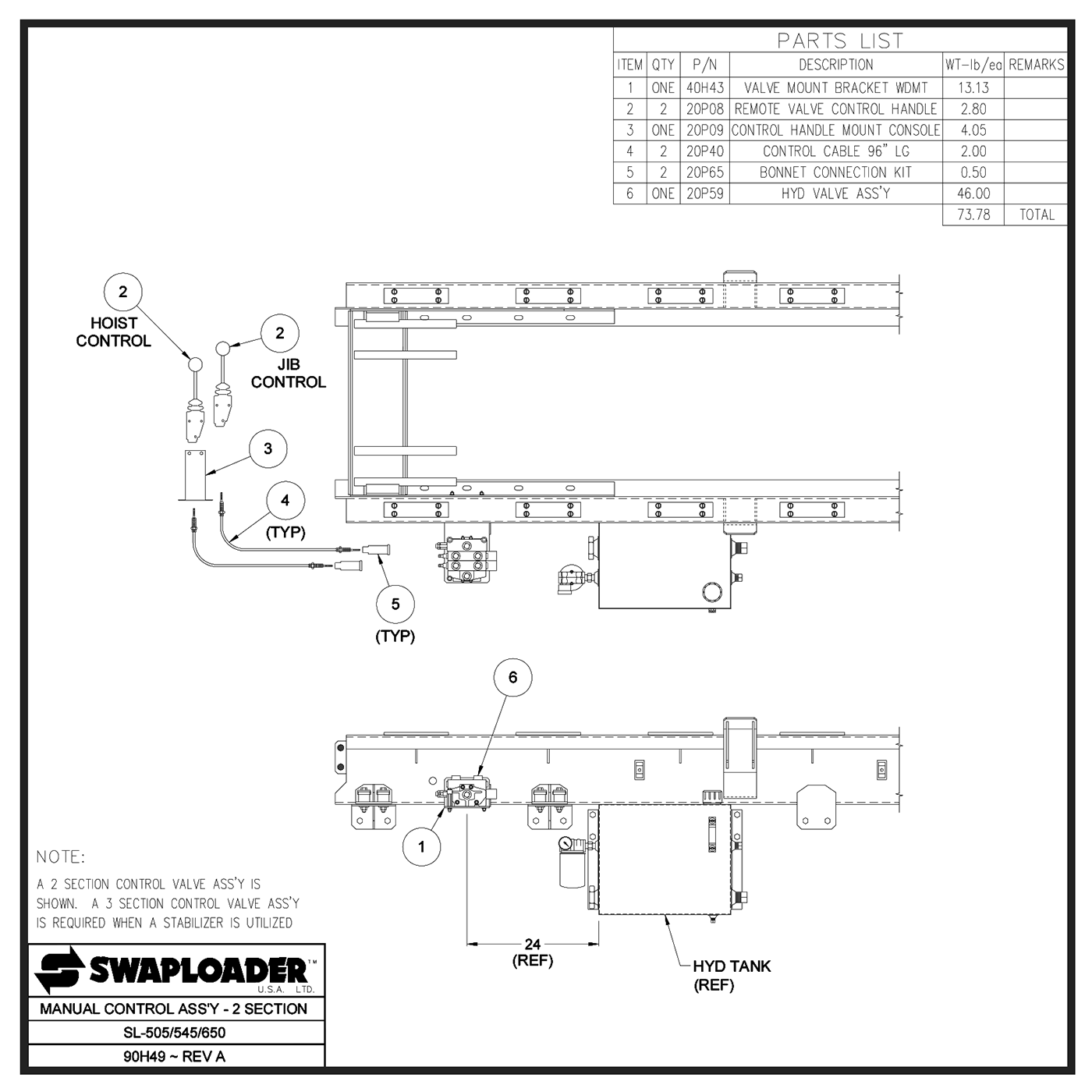 Swaploader Heavy-Duty Two-Section Manual Control Assembly Diagram
