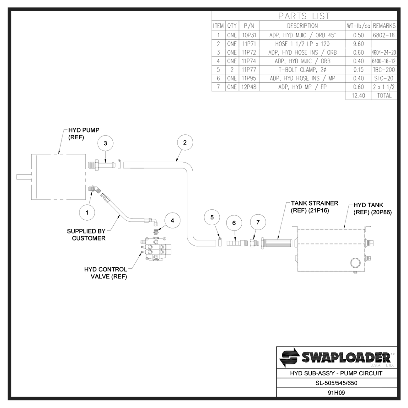 Swaploader Heavy-Duty Hydraulic Sub-Assembly Pump Circuit Diagram