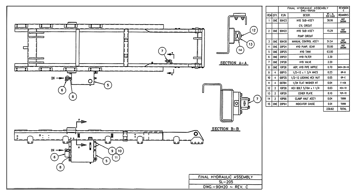 SL-205 Final Hydraulic Assembly Diagram