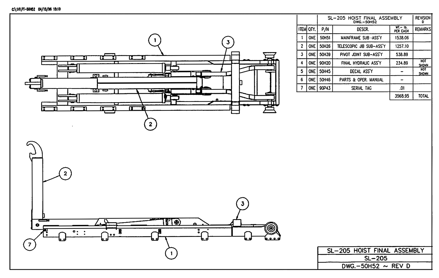 SL-205 Hoist Final Assembly Diagram