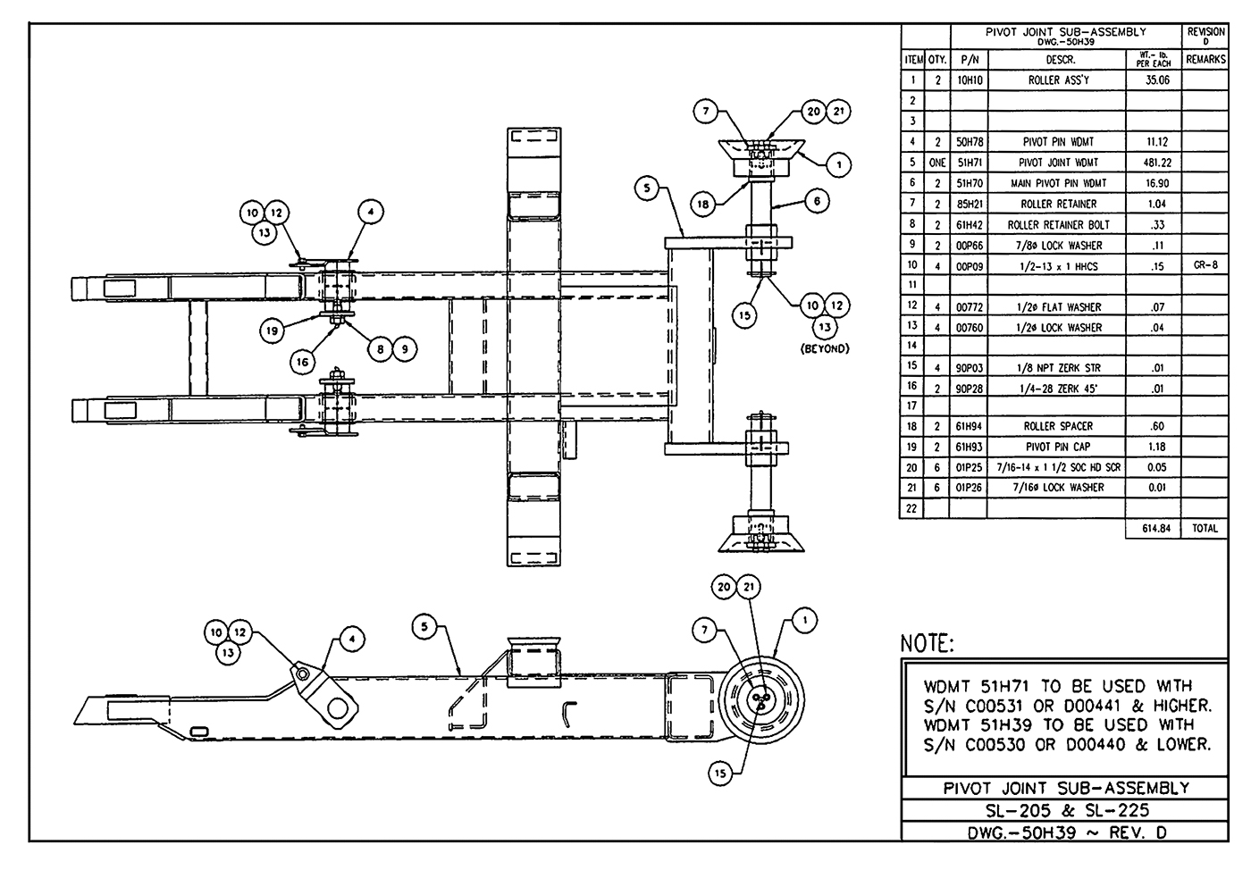 SL-205 Pivot Joint Sub-Assembly Diagram
