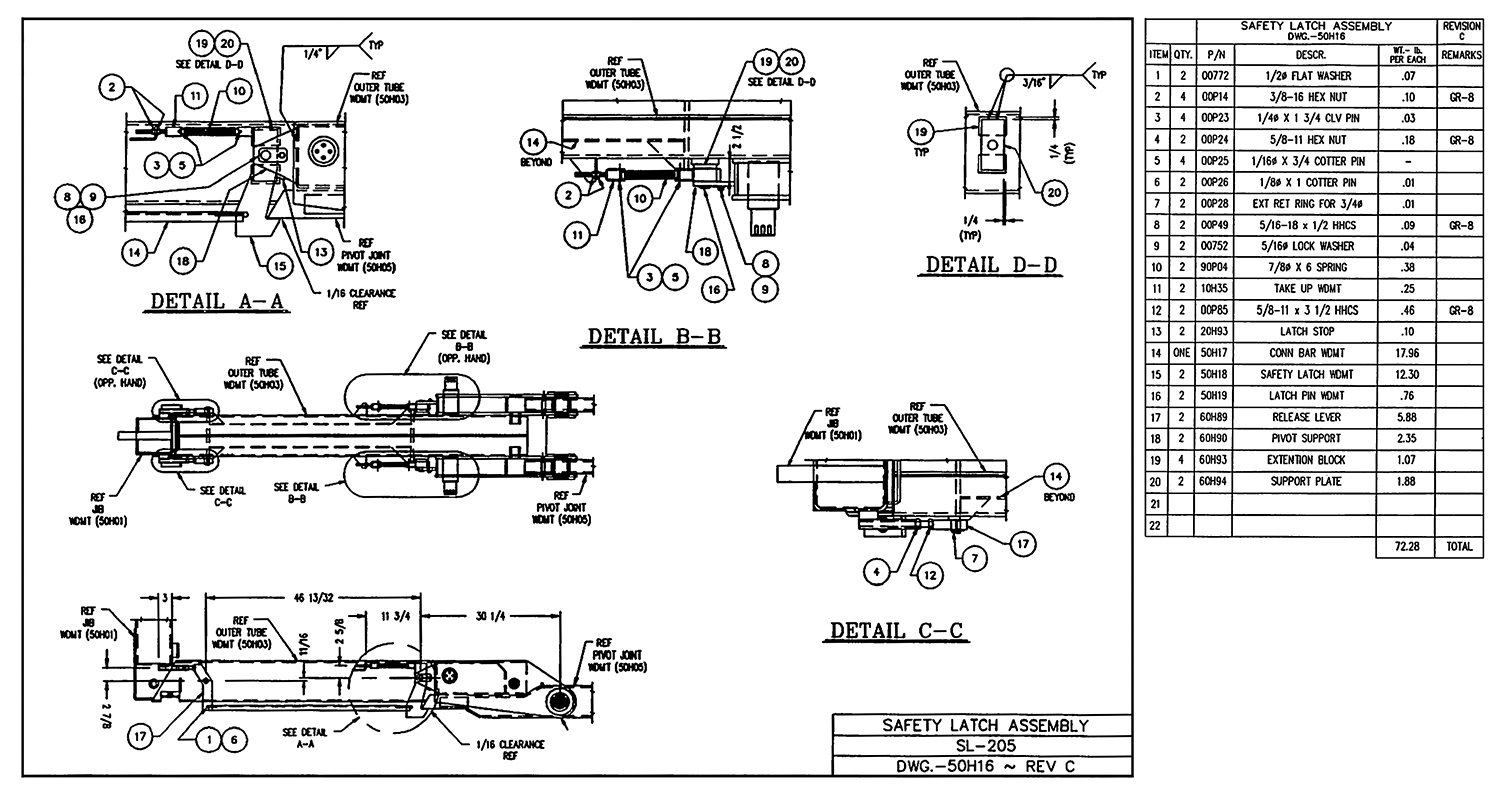 SL-205 Safety Latch Assembly Diagram