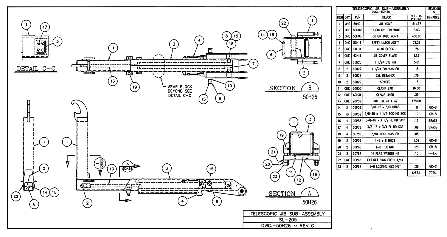 SL-205 Telescopic Jib Sub-Assembly Diagram