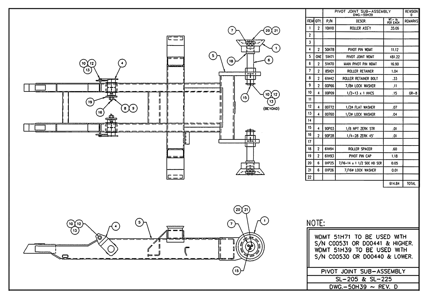 SL-225 Pivot Joint Sub-Assembly Diagram
