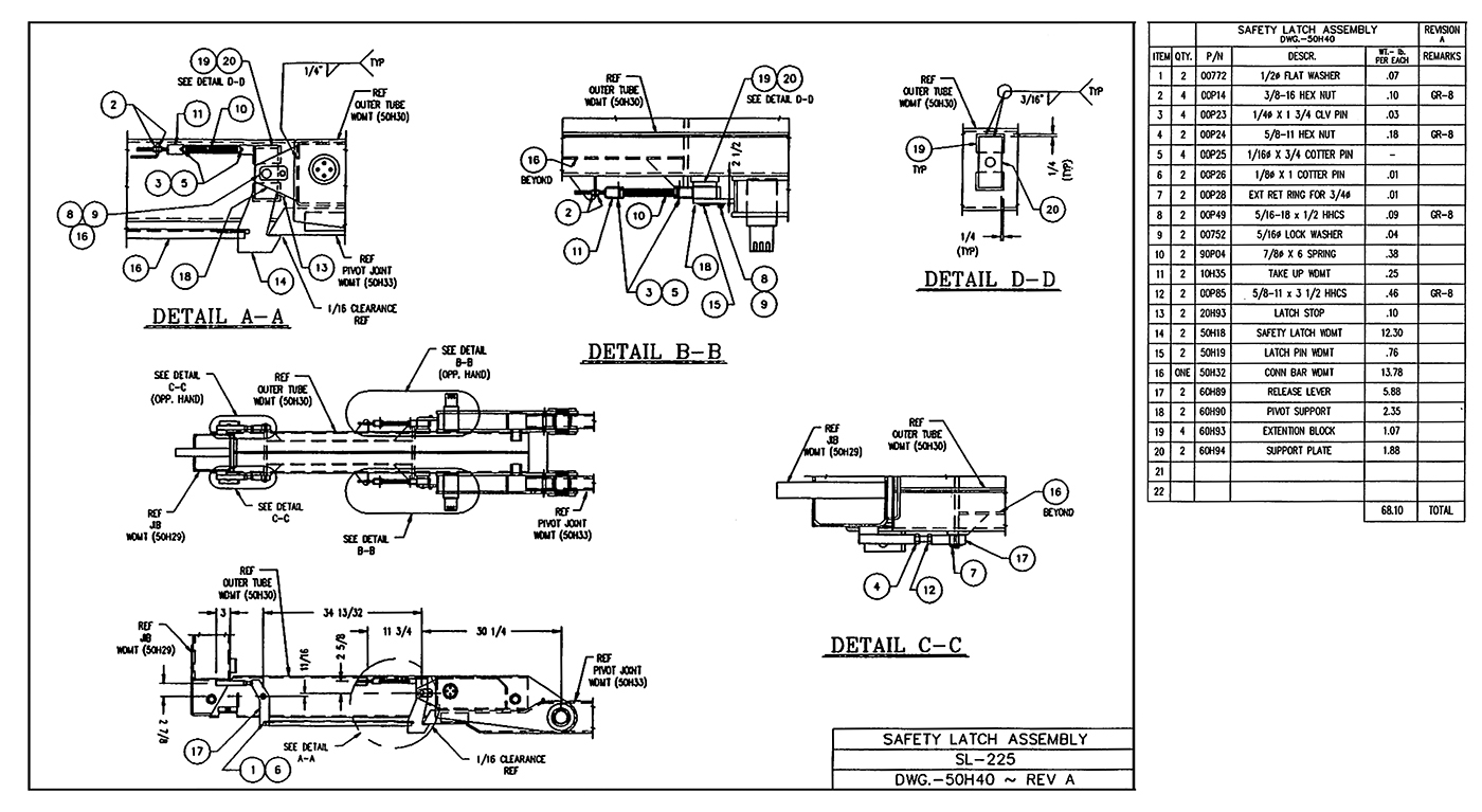 SL-225 Safety Latch Assembly Diagram