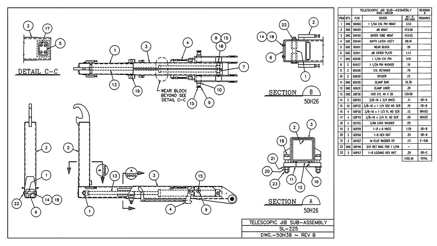 SL-225 Telescopic Jib Sub-Assembly Diagram