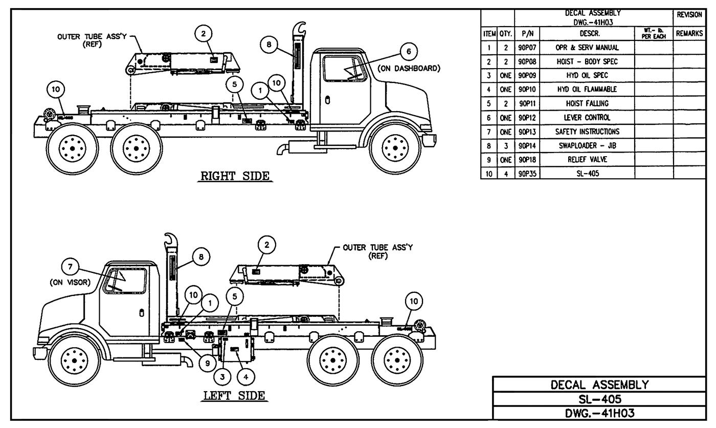SL-405 Decal Assembly Diagram