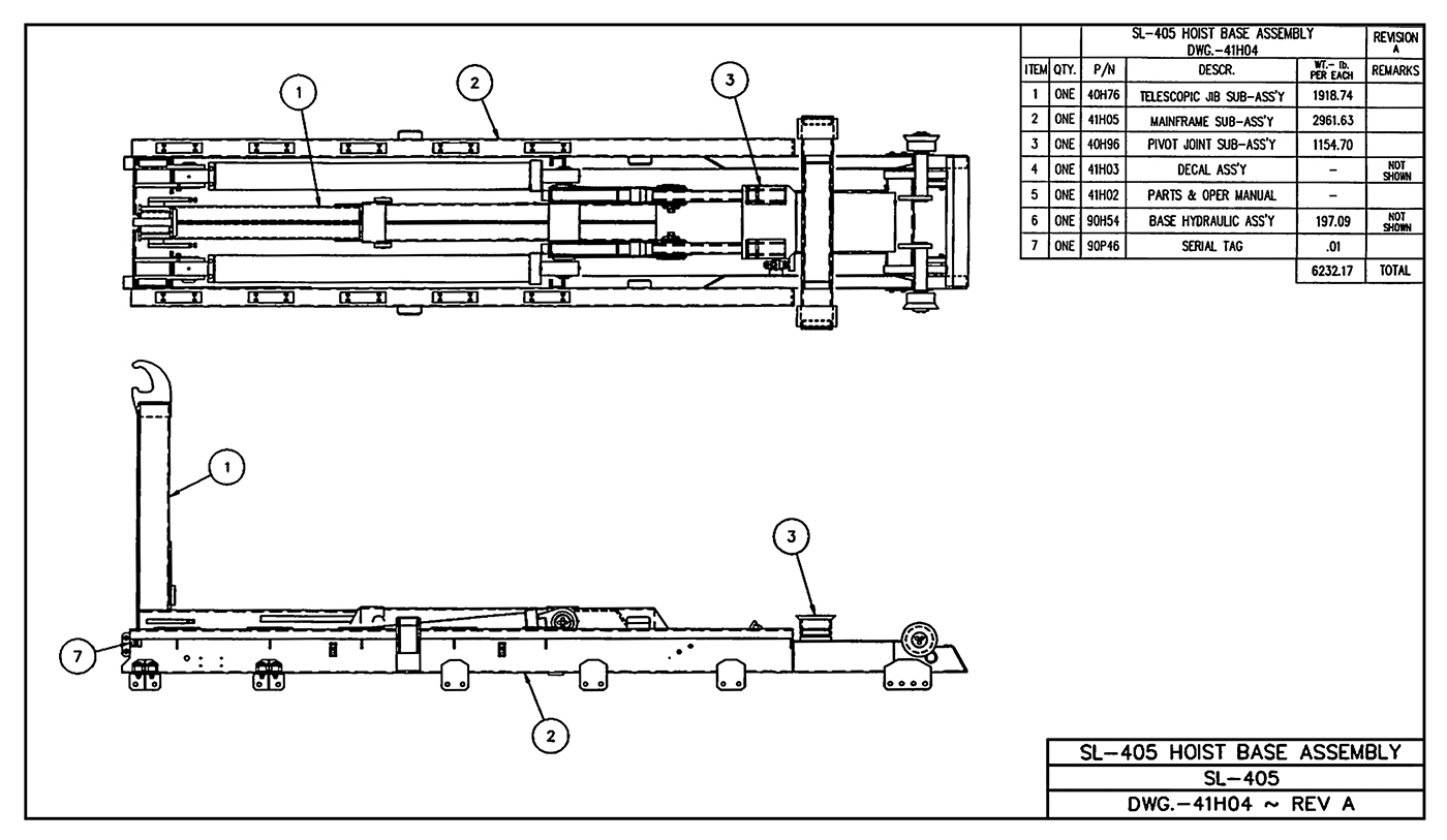 SL-405 Hoist Base Assembly Diagram