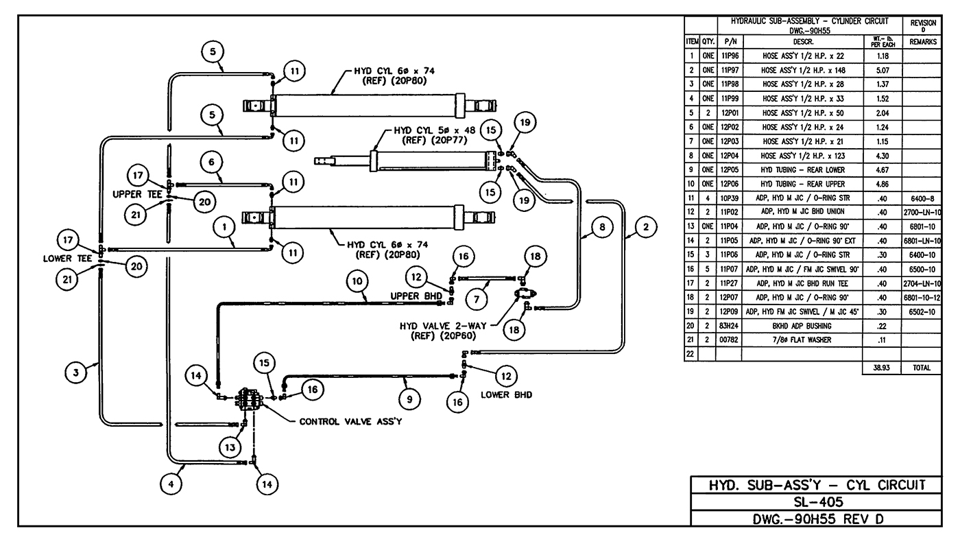 SL-405 Hydraulic Sub-Assembly (Cylinder Circuit) Diagram
