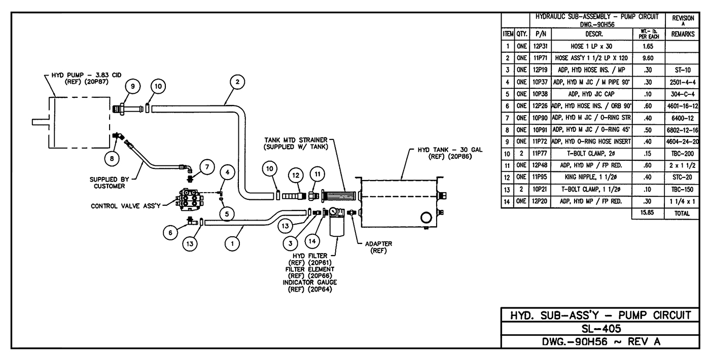 SL-405 Hydraulic Sub-Assembly (Pump Circuit) Diagram