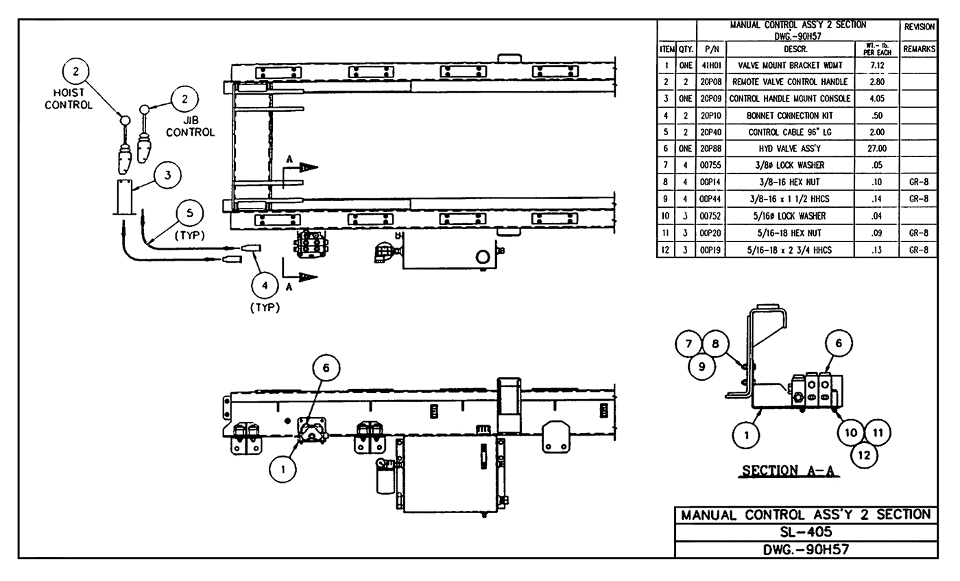 SL-405 Manual Control Assembly (2 Section) Diagram