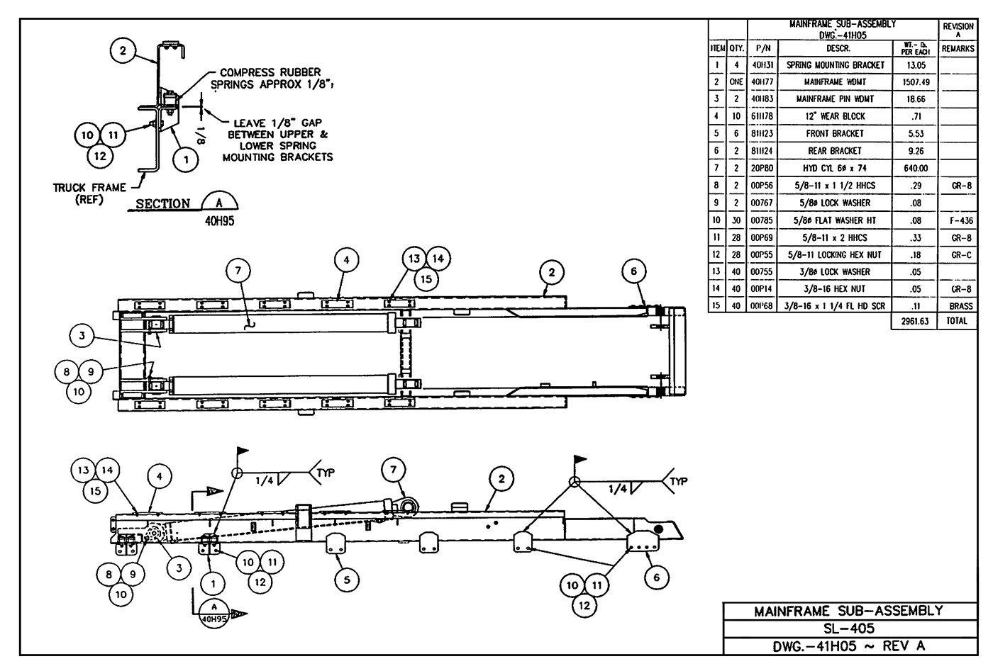 SL-405 Mainframe Sub-Assembly Diagram