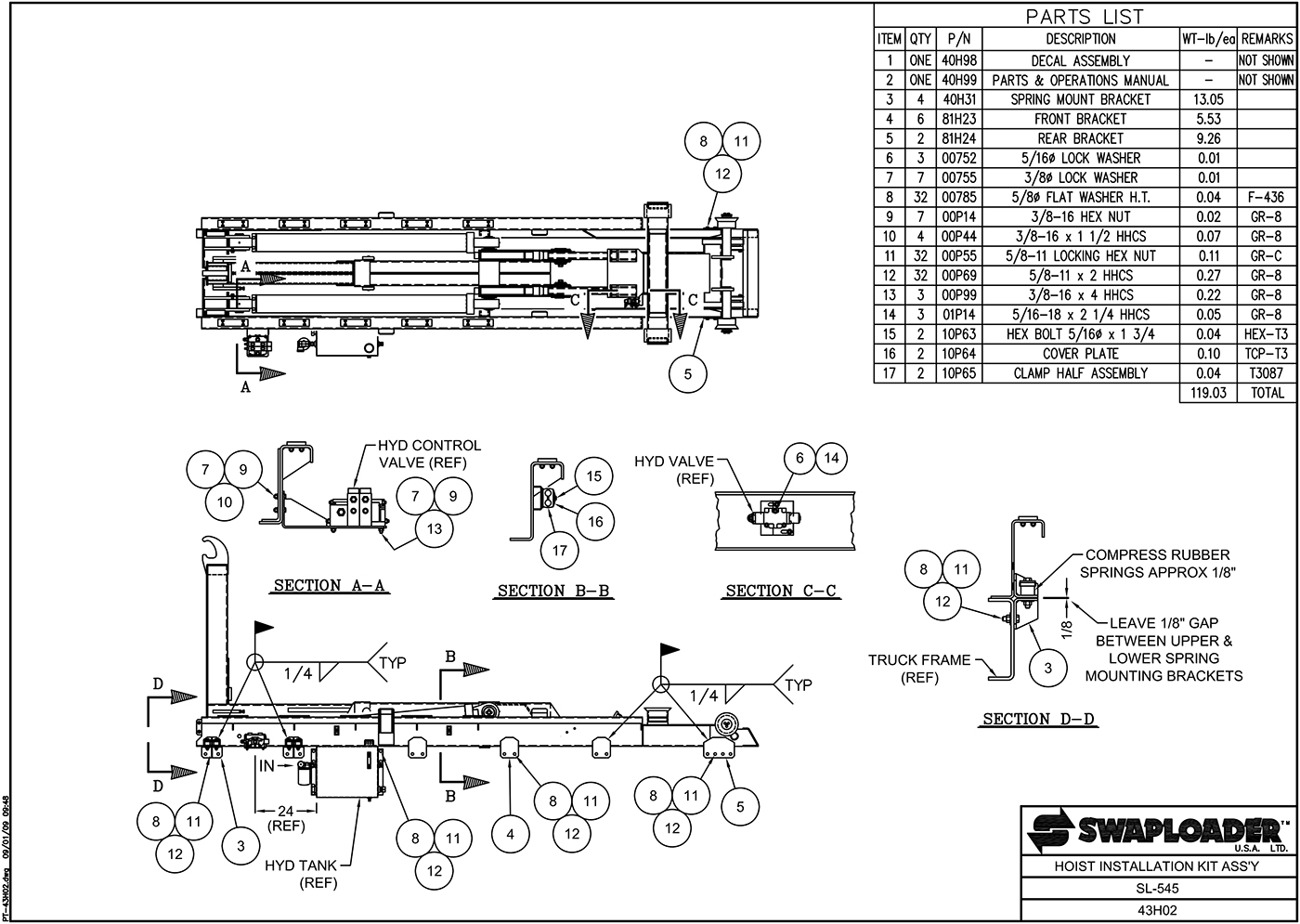 SL-545 Hoist Installation Kit Assembly
