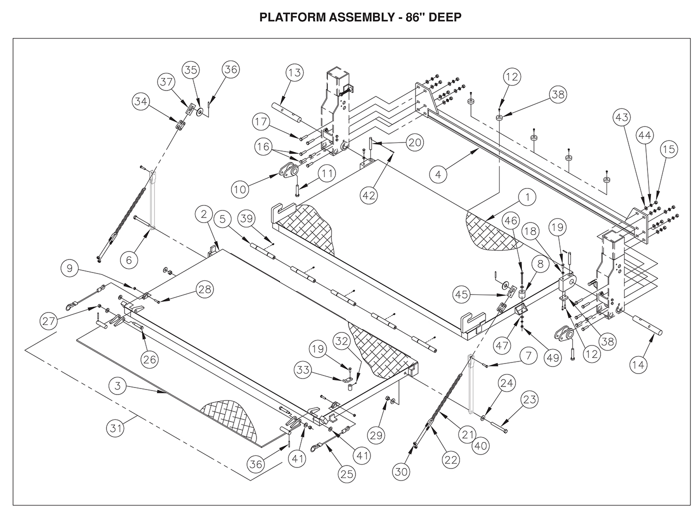 TDR 44/55/66 Deep Platform Assembly (86 Inches) Diagram
