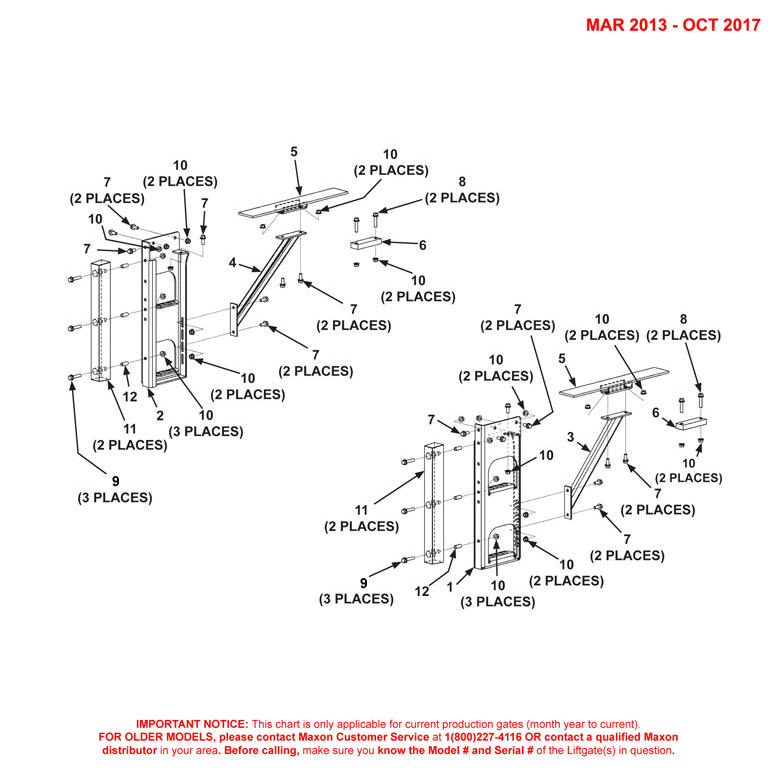 Maxon TE-20 (Mar 2013 - Oct 2017) Galvanized Bolt-On Dual Steps Assembly Diagram