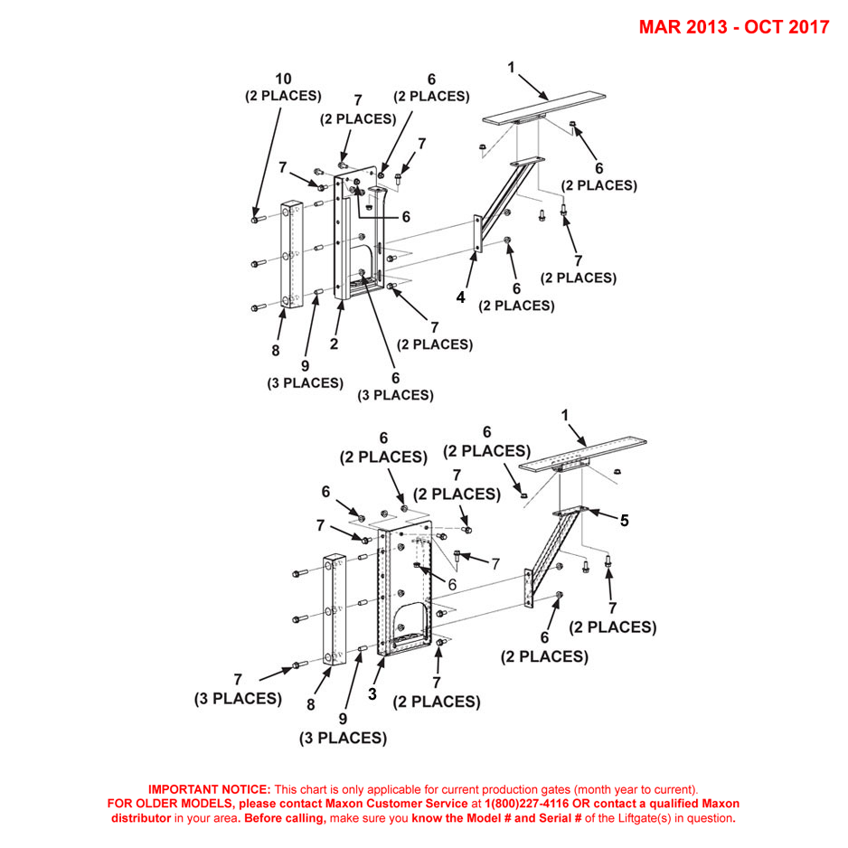 Maxon TE-20 (Mar 2013 - Oct 2017) Galvanized Bolt-On Single Step Assembly Diagram