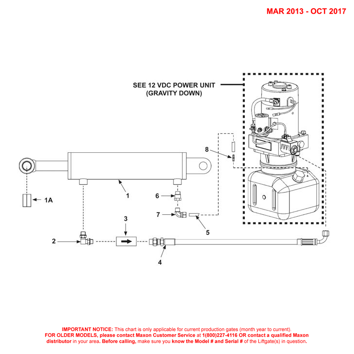 Maxon TE-20 (Mar 2013 - Oct 2017) Gravity Down Hydraulic Components Diagram