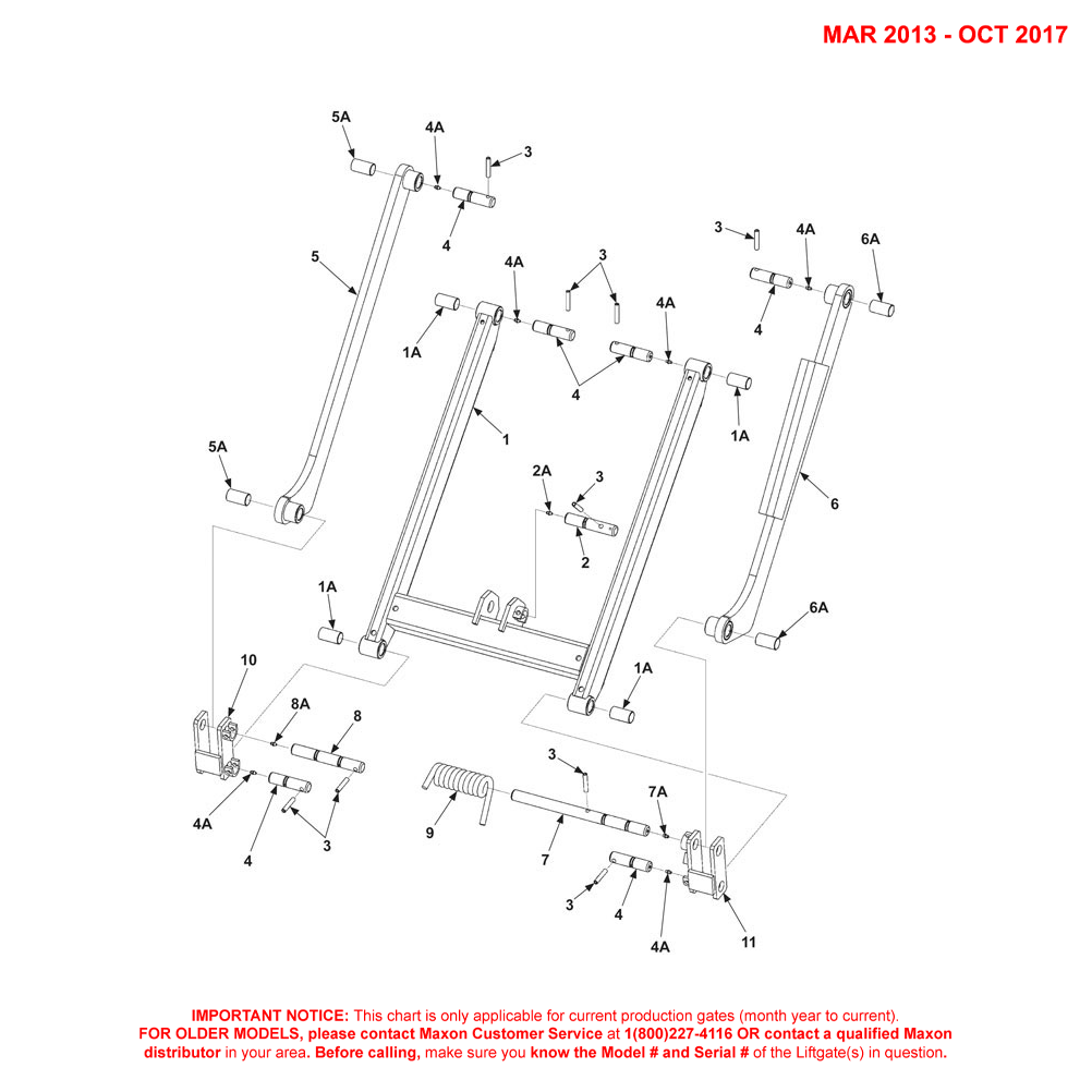 Maxon TE-20 (Mar 2013 - Oct 2017) Lift Frame And Parallel Arms Diagram