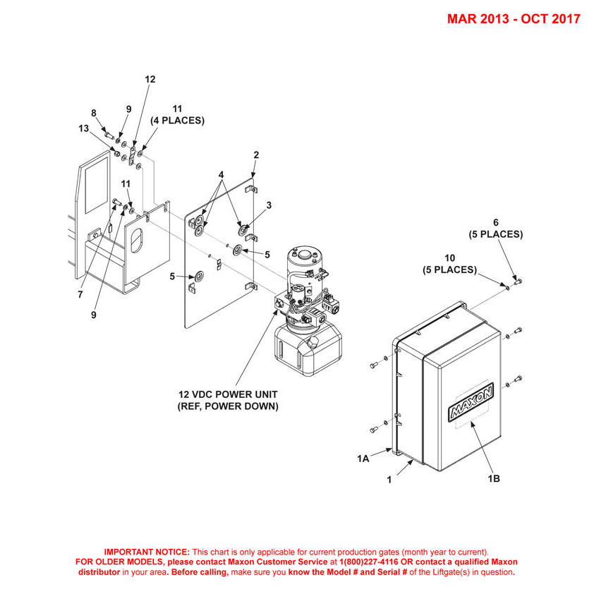 Maxon TE-20 (Mar 2013 - Oct 2017) Power Down Pump Cover And Mounting Plate Assembly Diagram