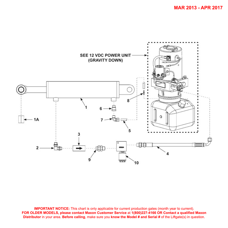Maxon TE-25 (Mar 2013 - Apr 2017) Gravity Down Hydraulic Components Diagram