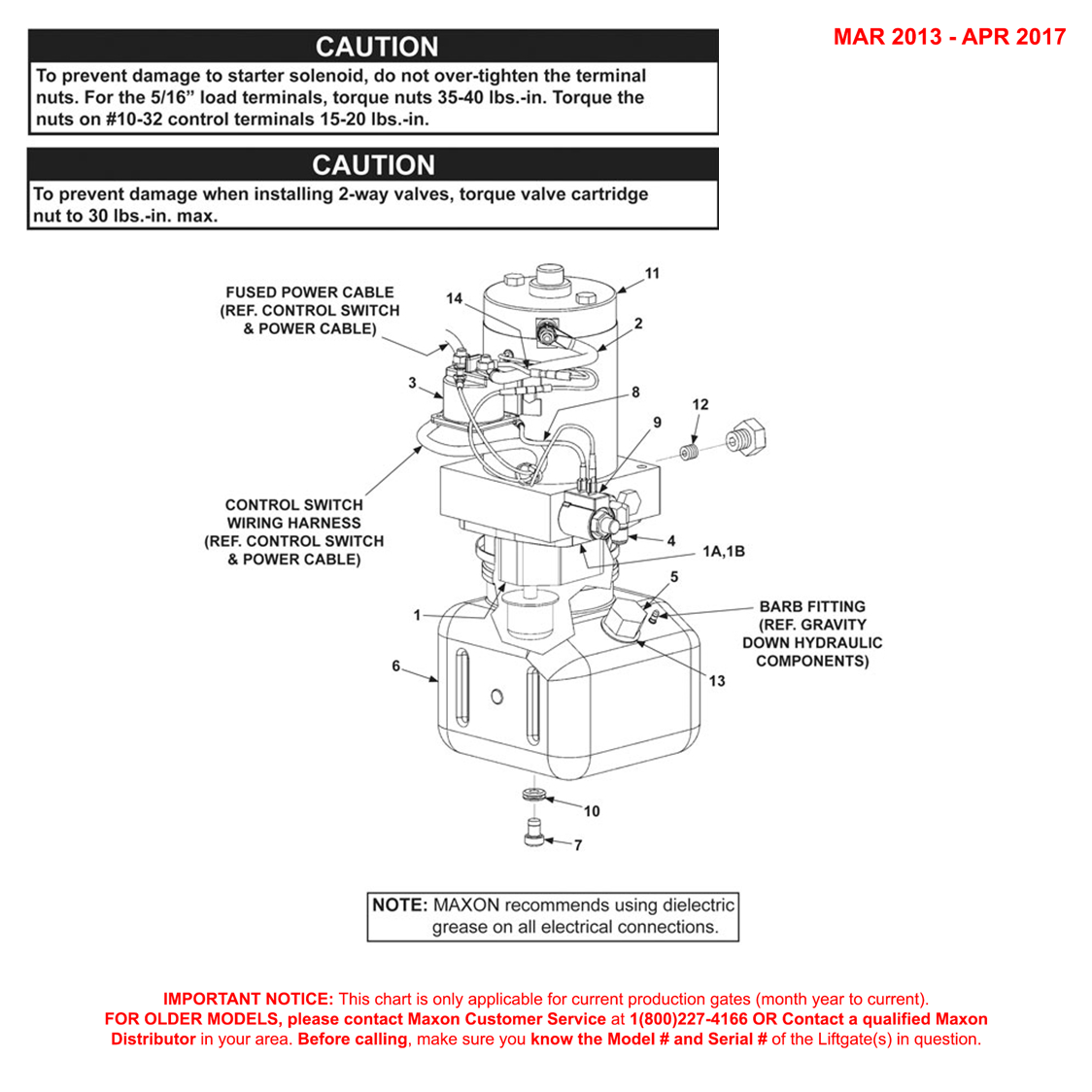 Maxon TE-25 (Mar 2013 - Apr 2017) Gravity Down 24VDC Power Unit Diagram