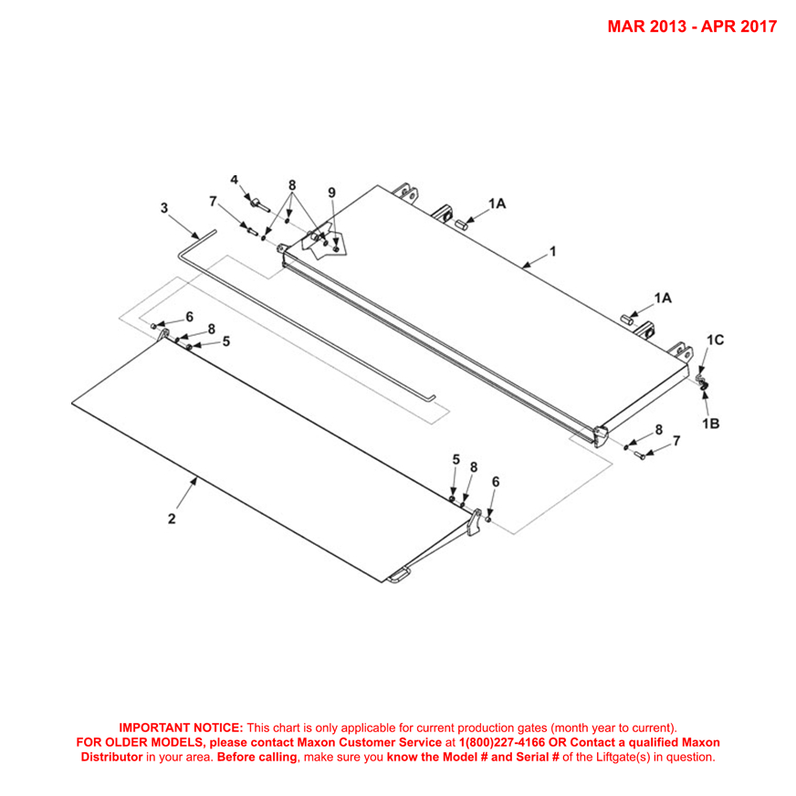 Maxon TE-25 (Mar 2013 - Apr 2017) Platform And Flipover Assembly Diagram