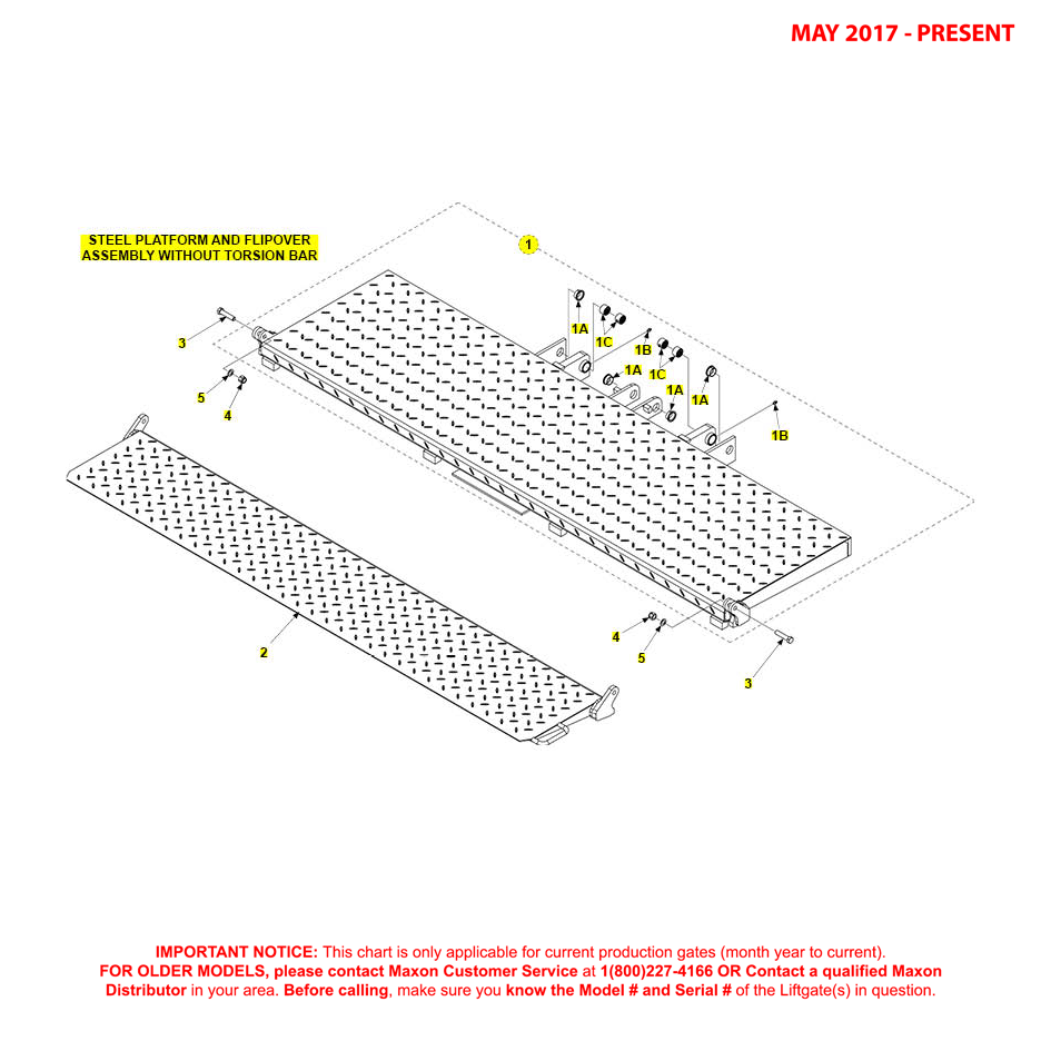 Maxon TE-25 And TE-30 (May 2017 - Present) Steel Platform And Flipover Assembly Without Torsion Bar Diagram