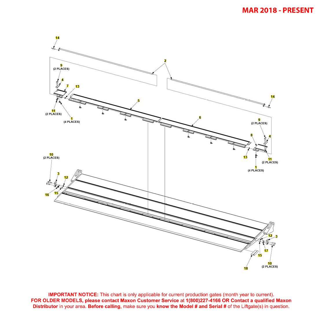 Maxon TE-25DC (Mar 2018 - Present) Aluminum Platform Flipover With Dual Cart Stops Diagram