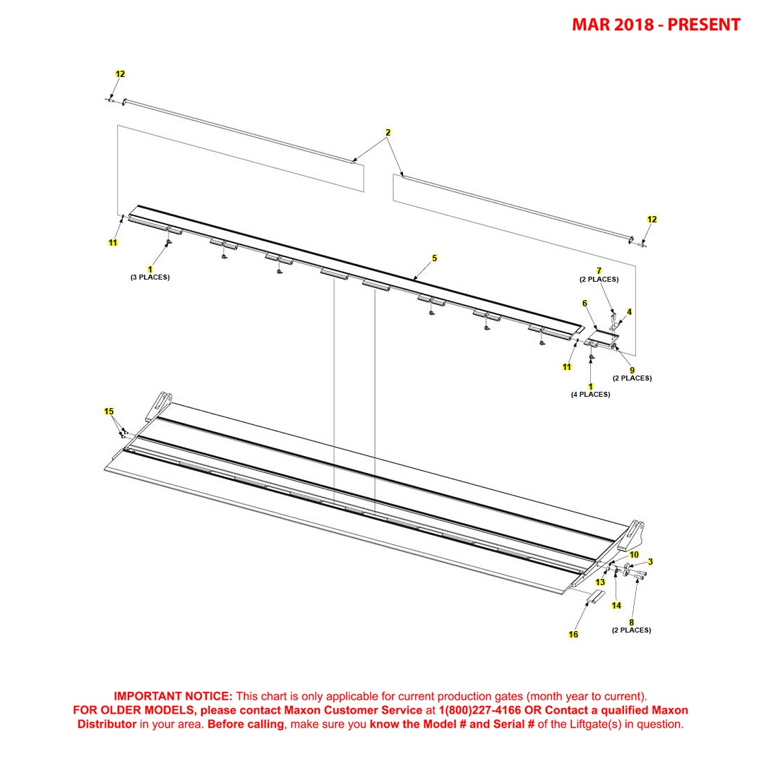 Maxon TE-25DC (Mar 2018 - Present) Aluminum Platform Flipover With Single Cart Stop Diagram