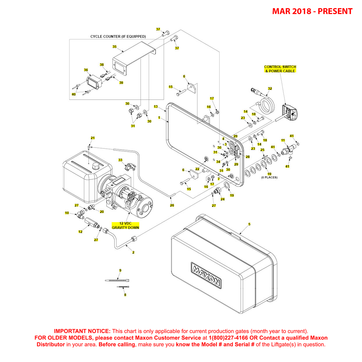 Maxon TE-25DC (Mar 2018 - Present) Gravity Down 12VDC Electrical Systems Diagram