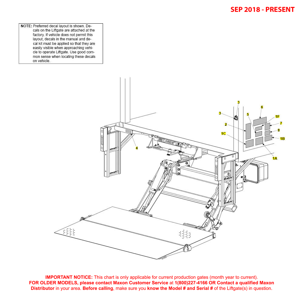 Maxon TE-25DC (Sep 2018 - Present) Walk Ramp Decals Diagram