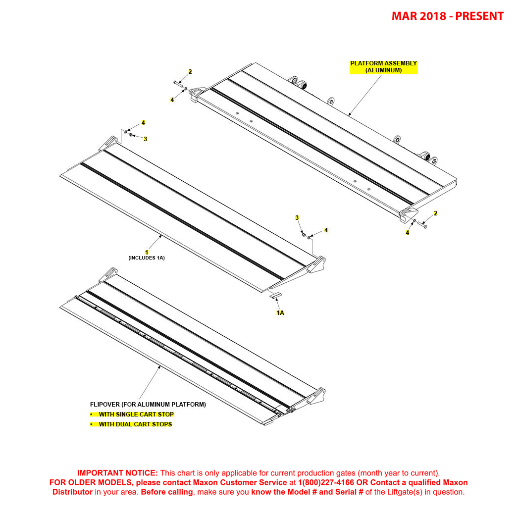 Maxon TE-33 (Mar 2018 - Present) Aluminum Platform And Flipover Assembly Diagram
